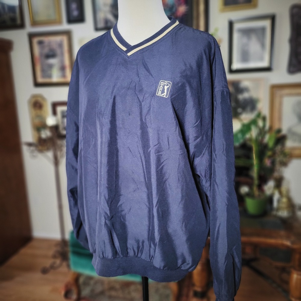 PGA Tour Blue V Neck Pullover Windbreaker Golf Sweater Athletic Mens Large